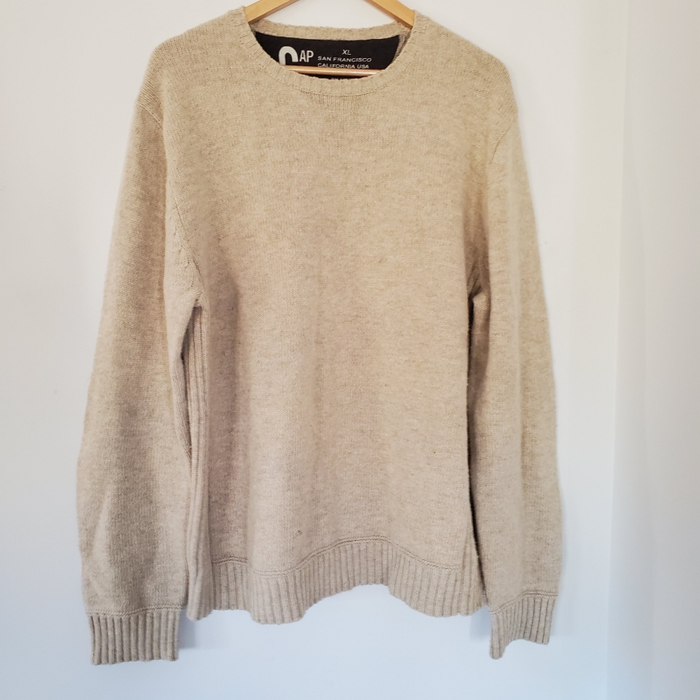 VINTAGE GAP Men XL Oatmeal Crew Wool Blend Sweater Elbow Accent 54023 Hong Kong
